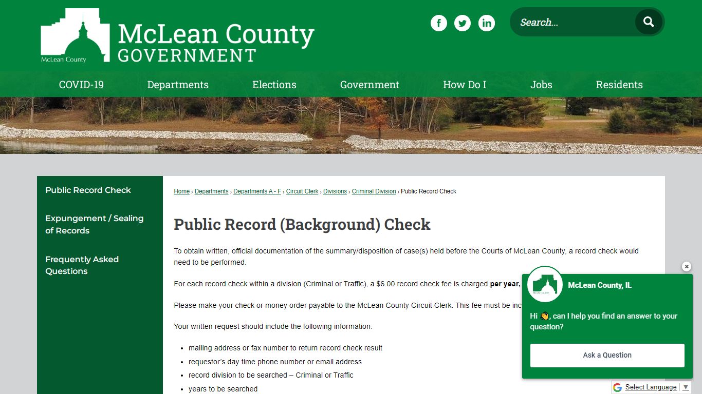 Public Record (Background) Check - McLean County, Illinois